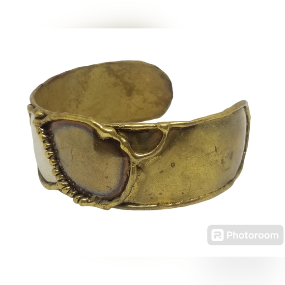 VINTAGE BRUTALIST STYLE ARTISAN MADE BRASS, COPPER & SILVER CUFF BRACELET - Picture 3 of 5